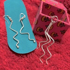 Art Deco Set:  All Sterling Pendant on box chain and earrings